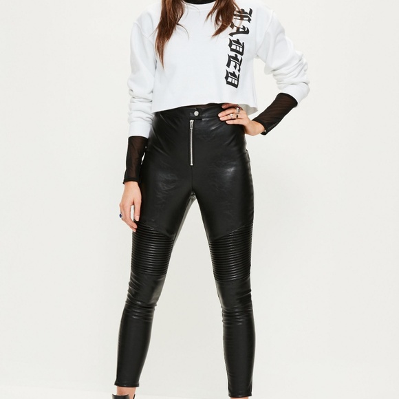 Missguided Pants - Missguided Black Biker Faux Leather Leggings